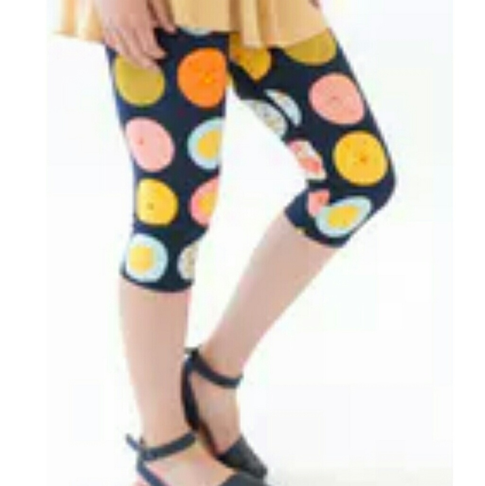 Agnes & Dora Capri Leggings Size XS 0 to 2 Navy Blue Polka Posies NEW
